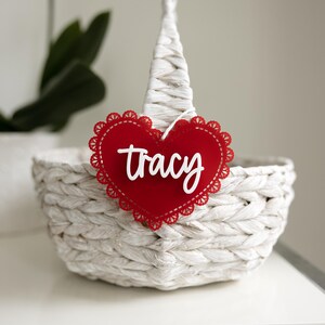 Personalized Valentine&#39;s Day Heart Basket Tag | Custom Valentine&#39;s Day Name Tag, Acrylic Heart Name Tag, Acrylic Heart Tag,Valentine&#39;s Heart