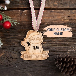 Personalized Cat Ornament | Cat Ornament, Wood Christmas Ornament, Gift for Cat Lover, Cat Name Ornament, Cat Mom, Meowy Catmas, Tree decor