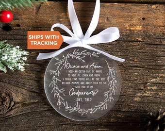 Personalized Godmother Godfather Ornament 2025 | Will You Be My Godmother Godfather, Baptism Ornament, Godparent Thank You Gift, Christening