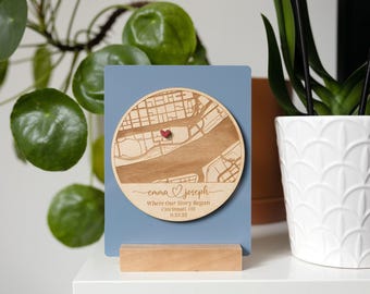 Where We Met Map Plaque | Where It All Began, Couples Gift,Our First Date, Engagement Gift, Acylic Wood Map, Anniversary Gift for Boyfriend