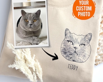 Sudadera personalizada con dibujo de la cara de tu mascota / Sudadera personalizada con foto y nombre de tu gato, Regalo personalizado con retrato de perro o gato, Regalo conmemorativo para mascotas, Regalo para mamás perrunas
