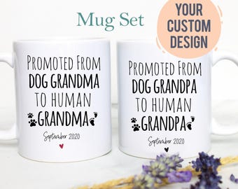 Promoted From Cat OR Dog Grandma To Human Grandma Individual OR Mug Set #2 Baby Announcement Grandparent Grandpa Mug Pregnancy New Baby