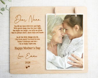 Personalized Engraved Photo Frame, Grandma Gift from Grandkids, Mothers Day Gift for Grandma, Custom Wood Frame, Photo Display Frame