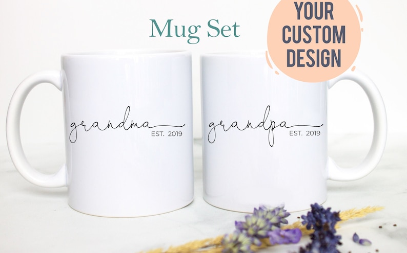 Grandpa and Grandma Individual OR Mug Set, Baby Announcement, New Grandparents Mug, New Grandpa, New Grandma, Pregnancy Announcement image 1