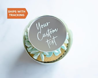 Gepersonaliseerde cupcaketopper: aangepaste tekst cakebedel van hout of acryl