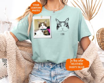 Custom Pet Shirt | Dog Cat Pet Portrait Gift, Custom Cat Photo and Name Shirt, Pet Memorial Lover Gift, Cat Dog Mom Gift, Custom Cat Shirt