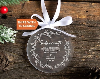 Personalized Godparents Ornament 2026 | Baptism Ornament, New Godmother Godfather Ornament, Godparent Christmas Ornament Gift, Christening