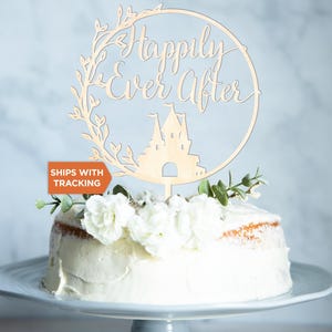 Glücklich bis ans Ende der Hochzeitstorte | Hochzeitstorte Topper, Märchen-Thema Hochzeit, Holz Acryl Cake Topper, Romantische Topper Dekor