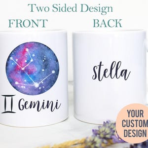 Gemini Mug, Personalized Name Zodiac Mug, Gift for Her, Custom Name Mug, Gemini Gift, Gemini Coffee Mug, Zodiac Gift, Constellation Gift