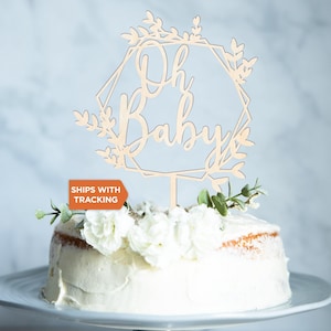 Oh Baby Shower Cake Topper | Oh Baby Floral Cake Topper, Rustic Wood Acrylic Topper, Baby Shower Decoration, Gender Reveal Topper,New Baby