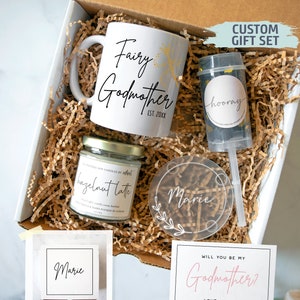 Coffret cadeau personnalisé pour marraine | Nouveau cadeau marraine, cadeau de baptême, fée marraine, proposition pour marraine, seras-tu ma marraine, parrain et marraine