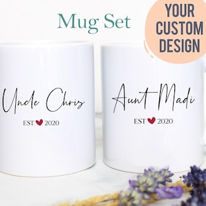 Gepersonaliseerde NAAM Tante en oom Individueel OF Mokset #3, tante oom EST, aangepaste tante cadeau, nieuwe tante mok oom mok aangepaste babyaankondiging