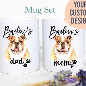 Personalized Dog Mug Set, Dog Coffee Mug, Dog Lover Gift, Custom Dog Gift, Dog Mom, Dog Dad, bulldog Gift, bulldog Mug, Dog Owner Gift
