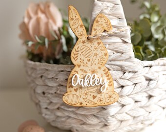 Etiqueta personalizada para canasta de Pascua con forma de conejito, etiqueta personalizada para huevo de Pascua, regalo de Pascua para niños, decoración de Pascua, etiqueta de conejito adorable, etiqueta con nombre para canasta de Pascua