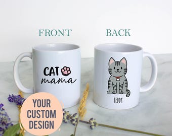 Taza personalizada para mamá gata: taza de gato de dibujos animados, taza para amantes de los gatos, taza de café con gatos, regalo personalizado para gatos, regalo para dueños de mascotas, taza divertida, mamá peluda, regalo para ella