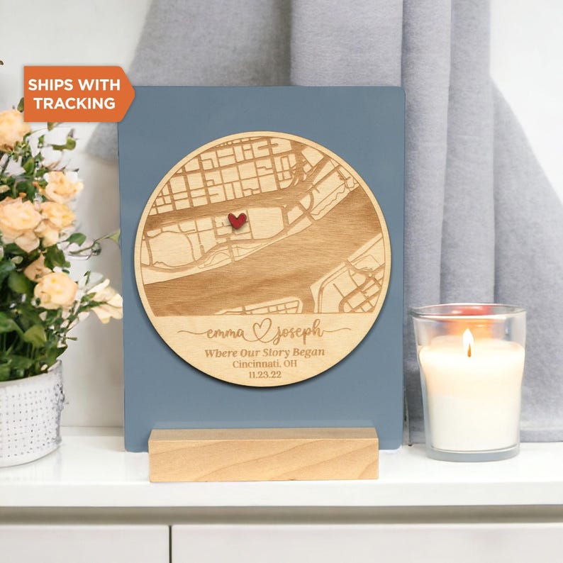 Where We Met Map Plaque | Where It All Began, Couples Gift,Our First Date, Engagement Gift, Acylic Wood Map, Anniversary Gift for Boyfriend image 8