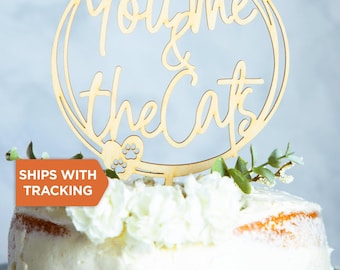 Jij, ik en de katten bruidstaarttopper |  Jij, ik en de kat taarttopper, kattenliefhebber hout acryl taarttopper, hondenliefhebber topper, bruiloftdecor