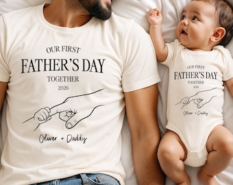 Our First Father’s Day Together Shirt, Personalized Dad Baby Matching Set, Custom Names Tee, First Fathers Day 2026 Gift
