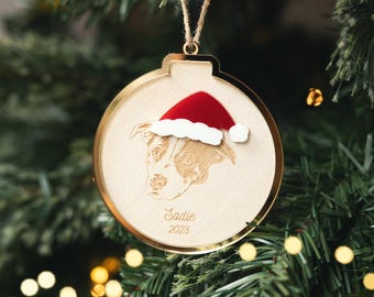 Custom Pet Christmas Ornament 2026 – Engraved Pet Sketch Birch Wood, Personalized Cat & Dog Ornament, Pet Memorial Gift, Custom Pet Keepsake
