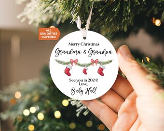 Promoted to Grandparents Ornament 2025 – Pregnancy Announcement Christmas Ornament, New Grandparent Holiday Gift