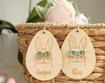Etiqueta personalizada para canasta de Pascua con forma de conejito, etiqueta personalizada para huevo de Pascua, regalo de Pascua para niños, decoración de Pascua, etiqueta de conejito adorable, etiqueta con nombre para canasta de Pascua