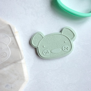 Bear Head - Acrylic Fondant Embosser With Optional Cutter | Bear Cookie Stamp, Baby Shower Fondant Embosser, Baby Shower Cookie Cutter, Bear