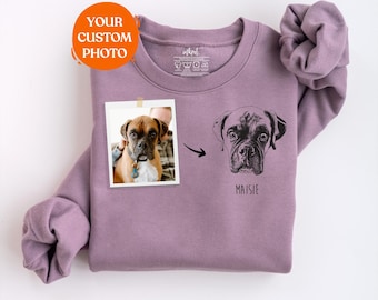 Sudadera personalizada con dibujo de la cara de tu mascota / Sudadera personalizada con foto y nombre de tu perro o gato, Regalo personalizado con retrato de perro o gato, Regalo conmemorativo para mascotas, Regalo para mamás perrunas