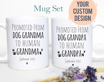 Promoted From Cat OR Dog Grandma To Human Grandma Individual OR Mug Set #2 Baby Announcement Grandparent Grandpa Mug Pregnancy New Baby