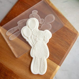 Bear Balloon - Acrylic Fondant Embosser With Optional Cutter | Bear Cookie Stamp, Baby Shower Fondant Embosser, Baby Shower Cookie Cutter