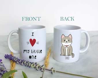 Personalized Cat Mug "I Love My Little One" - Cartoon Cat Mug, Cat Lovers Mug, Cat Coffee Cup, Custom Cat Gift, Pet Owner Gift, Fun Mug