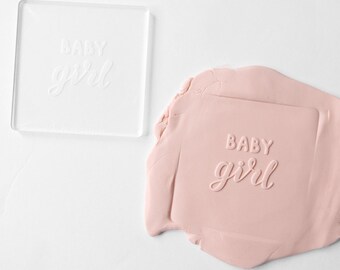 女の子用アクリルフォンダンエンボッサー（カッター付き）｜ベビーシャワー用クッキースタンプ、ベビーシャワー用フォンダンエンボッサー、ベビーシャワー用クッキーカッター、女の子用