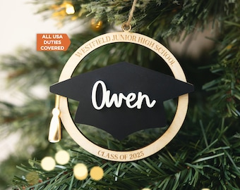 Personalized Graduation Ornament, Custom Grad Cap Ornament with School Name and Year, Graduation Gift, Class of 2025 Keepsake, Grad Gift