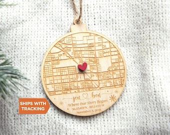 Personalized Map Ornament 2025 | Where It All Began Ornament, Couples Ornament,Our First Date, Engagement Gift,Where We Met Map, Anniversary