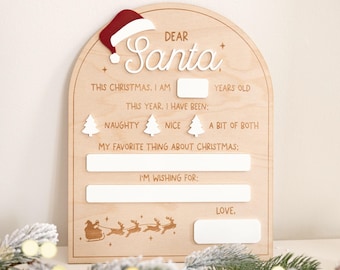 Dear Santa Board – Reusable Santa Letter Board, Dry Erase Christmas Eve Sign, Kids Wish List Board, Letter to Santa Sign
