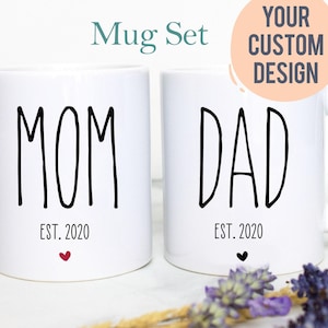 Mom and Dad Mug Set EST #8, Pregnancy Reveal, Dad To Be New Dad Gift, Baby Announcement, First Time Parents, New Parents Gift, New Baby Gift