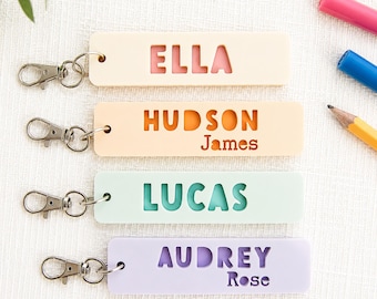 Personalized Backpack Name Tag, Acrylic Kids Backpack Tag, Custom Name Keychain, Lunch Box Tag, Daycare Bag Tag, Back to School Bag Charm