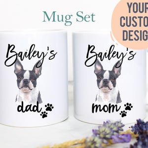 Personalized Dog Mug Set, Dog Mug, Dog Lover Gift, Custom Dog Gift, Dog Mom, Dog Dad, boston terrier Gift, boston terrier Mug Dog Owner Gift