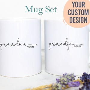 Juego de tazas individual o individual "Abuelo y abuela OTRA VEZ", Anuncio de bebé, Taza para nuevos abuelos, Nuevo abuelo, Nueva abuela, Anuncio de embarazo