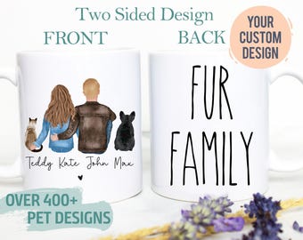 Benutzerdefinierte Paar Haustier Porträt Tasse, Pelz Familie, Katze Hund Liebhaber Hund Mama Papa Geschenk, Haustier Besitzer Geschenk, Katzendame, Haustier Gedenkverlust, Katze Hund Familie Geschenk