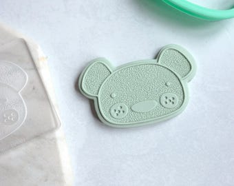 Bear Head - Acrylic Fondant Embosser With Optional Cutter | Bear Cookie Stamp, Baby Shower Fondant Embosser, Baby Shower Cookie Cutter, Bear