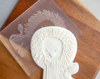 Lion - Acrylic Fondant Embosser With Optional Cutter | Lion Cookie Stamp,Baby Shower Fondant Embosser, Safari Baby Shower Cookie Cutter