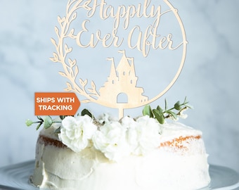 Nog lang en gelukkig bruidstaarttopper | Bruidstaarttopper, sprookjesthema bruiloft, hout acryl caketopper, romantisch decor topper