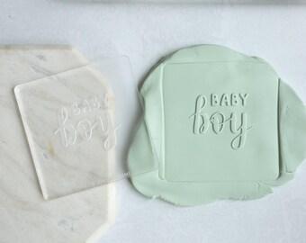 Baby Boy Acrylic Fondant Embosser With Cutter | Baby Shower Cookie Stamp, Baby Shower Fondant Embosser, Baby Shower Cookie Cutter,Baby Boy