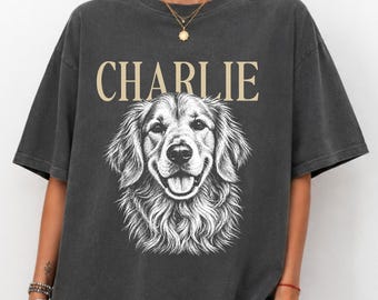 Comfort Colors® カスタムペット写真入りシャツまたはスウェットシャツ、ペットの名前入りTシャツ、ヴィンテージ風犬猫ポートレートシャツ