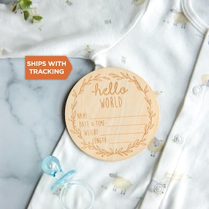 Faire-part de naissance | Signe Hello World, nom de bébé, accessoire photo nouveau-né à l'hôpital, accessoire bébé par mois, cadeau de baby shower, panneau d'hôpital