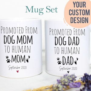 Promoted from Dog Mom and Dad to Human Individual OR Mug Set #2, Dad To Be Gift New Dad Gift Baby Announcement Mom to be Gift New Mom