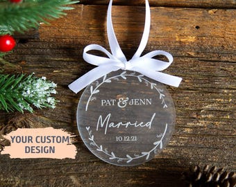 Eerste kerstfeest getrouwd ornament 2025 | Aandenken jonggehuwde, kerstornament meneer en mevrouw, boomornament bruiloft, cadeau jonggehuwde, stellen
