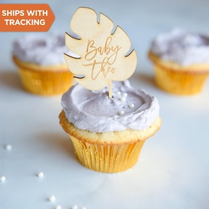Baby Shower Cupcake Topper | Custom Wood Acrylic Cupcake Topper, Personalized New Baby Cupcake Topper, Baby Shower Safari Theme Topper