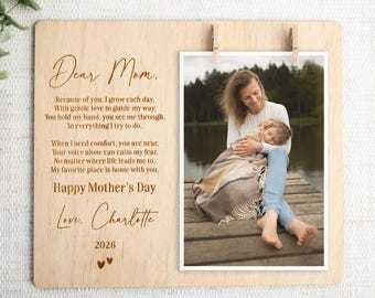Mothers Day Gift for Mom, Personalized Engraved Photo Frame, Mom Gift from Kids, Custom Wood Frame, Photo Display Frame