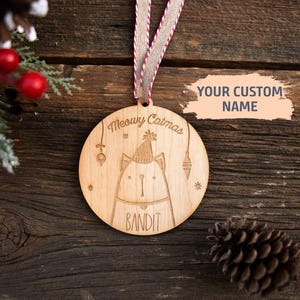 Personalized Cat Ornament | Cat Ornament, Wood Christmas Ornament, Gift for Cat Lover, Cat Name Ornament, Cat Mom, Meowy Catmas, Tree decor